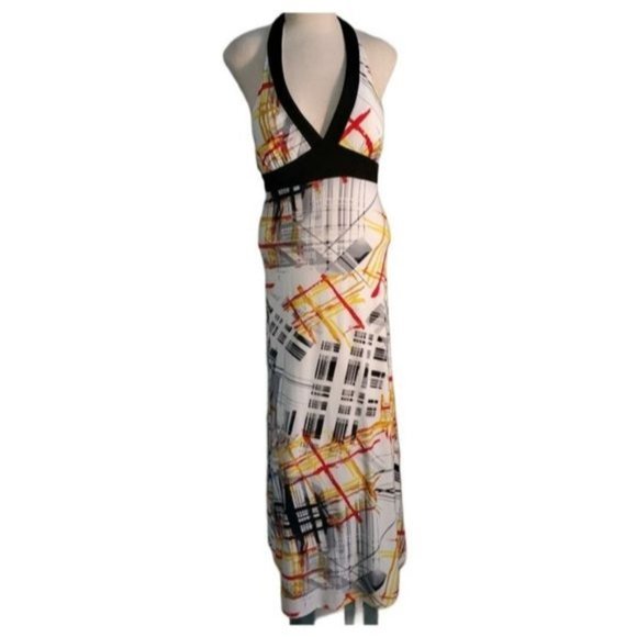 Alyn Paige Halter Maxi V NECK Dress Abstract Long Women's Size Medium WOMAN'S - Picture 1 of 7